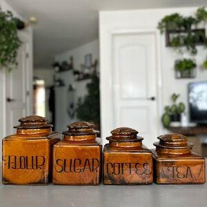 Vintage MCM Kitchen Ceramic Canister Set of 4 Rare